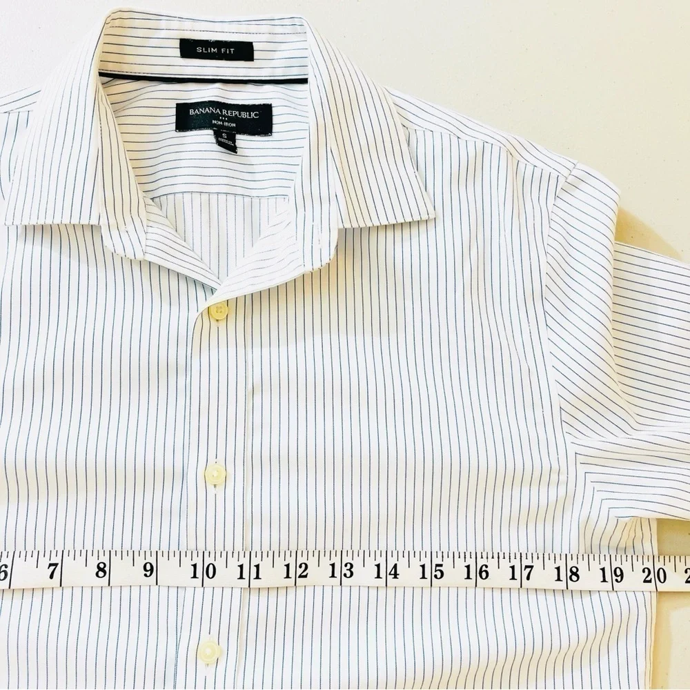 Banana Republic Slim Fit Non-Iron Striped Button Down Shirt Small Blue/White